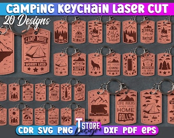 Camping Keychain Laser Cut Bundle  | Laser Cut SVG Bundle | CNC Files