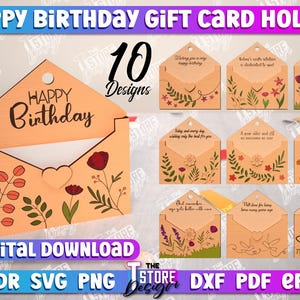 Customize Birthday gift card holder lasercut bundle, Birthday Cake Money Holder, Money Gift Holder, 3D Envelope  Birthday money holders svg
