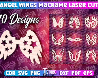 Angel Wings Macrame Base SVG | Angel Wings Laser Design | Wings Macrame Laser Cut SVG | CNC files