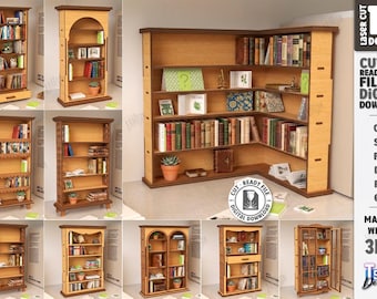 Mini Bookshelf SVG - Dollhouse Bookcase Laser Cut - Wooden Miniature Shelf Furniture - DIY Display Shelf - Dollhouse Furniture