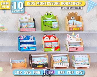 3D Kinder Montessori Bücherregal Laser Cut Bundle, Montessori Möbel Laserschnitt, Holz Kleinkind Bücherregal, Regal für Kinder, Kinderzimmer Holz Dekor