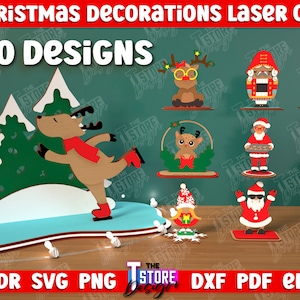 Wooden Christmas Characters Laser Cut Bundle, 3D Layered Wooden Standing Decor laser cut, Santa Claus svg, Xmas elf, Christmas shelf sitter