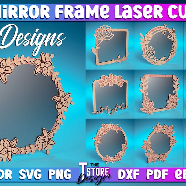 Miroir Frame Laser Cut SVG Bundle | Conception de cadre de miroir | Conception de miroir drôle