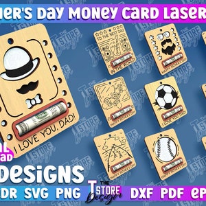 Carte pour papa découpée au laser, lot de porte-monnaie pour la fête des pères, tirelire 3D pour papa découpée au laser, porte-billets pour grand-père, porte-monnaie pour cadeau papa