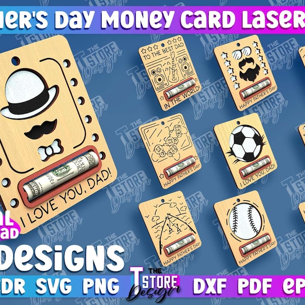 Carte pour papa découpée au laser, lot de porte-monnaie pour la fête des pères, tirelire 3D pour papa découpée au laser, porte-billets pour grand-père, porte-monnaie pour cadeau papa