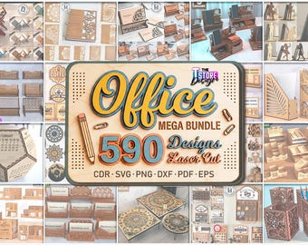 Mega paquete de oficina 3D cortado con láser, diseño láser para escritorio 590, organizadores de oficina SVG, bases para teléfonos, calendarios cortados con láser, mesa de mandala