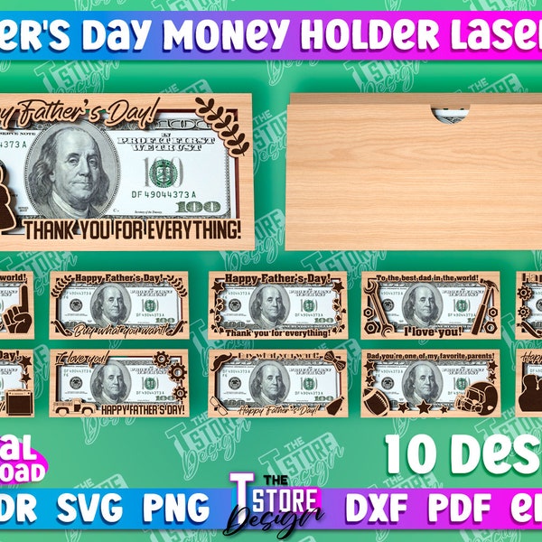 Father's Day Money Holders Bundle, 3d Dad Money Box Lasercut, Grandpa Banknote Holder, Dad Money Gift Holder, Daddy's Gift Cash Holder