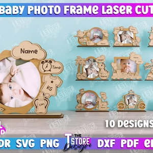 Baby Photo Frames Laser Cut Bundle | Customized Photo Frame |  Announcement Photo Frame | Picture Frame Laser Cut | Personalized Photo Frame