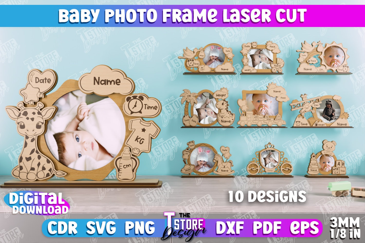 Baby Photo Frames Laser Cut Bundle | Customized Photo Frame |  Announcement Photo Frame | Picture Frame Laser Cut | Personalized Photo Frame