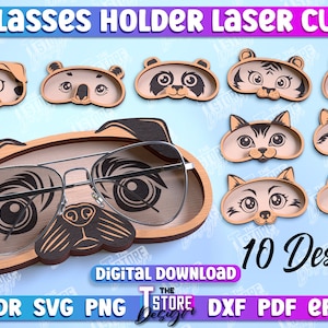 Glasses Holder Laser Cut Bundle, 3D Animal glasses holders, eyeglasses display, Glasses Tray, Sunglasses Tray, Home Decor, cute animals svg