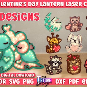Valentines Day Kids Wooden Led Night Lamps Bundle, 3D Animals Led Light Box Laser cut, Valentines Night Light Lamp Laser cut, Kid Room Decor
