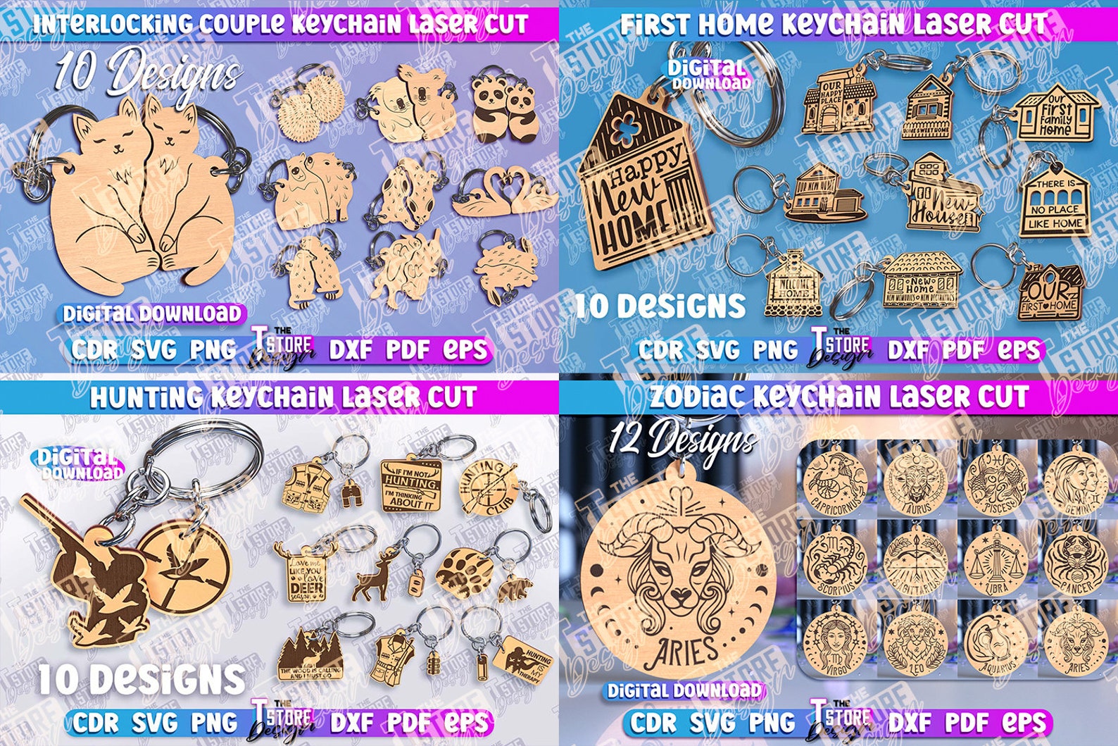 Keychain Laser Cut Mega Bundle, 338 Engraved Keyring Lasercut Designs ...