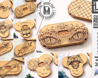 Marcador de HP em SVG - Contador de Vida de Madeira Cortado a Laser - Marcador de Pontos de Vida para RPG - Acessório para Jogos de Mesa - Contador de Dados em SVG