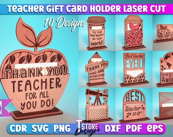 Teacher Gift Card Holder Laser Cut SVG Bundle | Teacher Card Holder SVG Design | Laser Cut Files | CNC Files