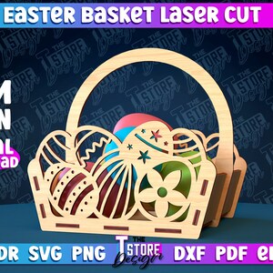 Easter Basket Laser Cut Easter Gift Basket Laser SVG Happy Easter Easter Egg Basket Design Laser Cut Easter Basket Design Bunny SVG image 2