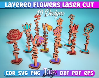 Lagerblommor laserskurna SVG-paket | Blomcitat SVG-design | Laserskurna filer