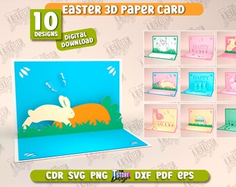 3d Easter layered card svg bundle,  Happy Easter papercut cards, easter layered pop up card svg, easter bunny svg, greeting card, easter egg
