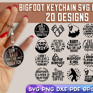 ビッグフット キーチェーン SVG | アクリル キーチェーン バンドル SVG | イエティ SVG デザイン