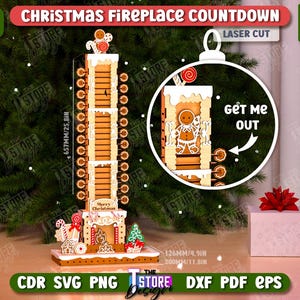 3D-Kamin-Countdown-Laserschnittdatei, Tage bis zum Weihnachts-Countdown-Kalender, Weihnachts-Adventskalender, Santa Claus