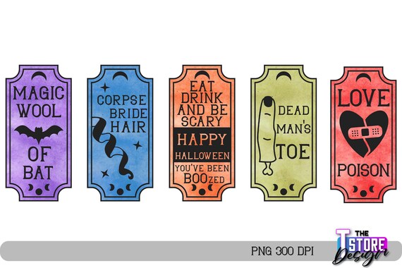 124-teiliges Halloween Dekoset - Zaubertrank Etiketten & Weinglas-Stecker Für Gruselpartys