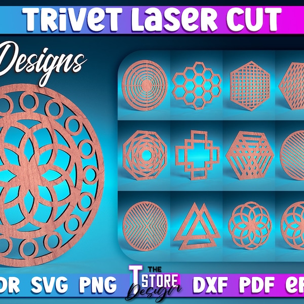 Trivet Laser Cut Bundle  | Trivet Laser Design | Laser Cut SVG Bundle | CNC Files