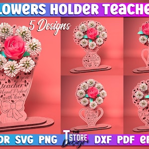 Flowers Holder Teacher Laser Cut SVG Bundle | Teacher Holder SVG Design | Laser Cut Files | CNC Files