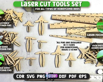 Laser Cut Werkzeug-Set | Waben Bed Pins | Antiflashback Anstecknadel | Laser Schnitt Fokustest | Stifte niederhalten | Laser geschnitten Zubehör