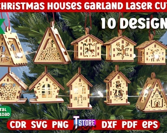 Peut inclure: Dix modèles de maisons de Noël découpées au laser. Chaque modèle mesure 3 mm d'épaisseur et présente des détails complexes. Les modèles comprennent une cloche, un bonhomme de neige, un flocon de neige et plus encore. Les ornements sont parfaits pour ajouter une touche festive à votre arbre de Noël ou à votre décoration intérieure.