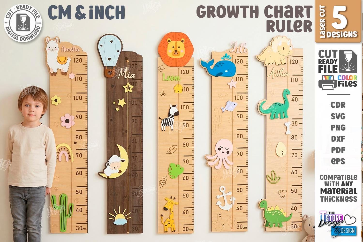 Kids Height Charts Laser Cut Bundle, Growth Chart, Personalized Growth ...