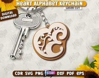 Heart Alphabet Keychains Laser Cut Bundle, Personalized Gift Tags