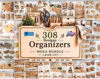 308 Box Laser cut, Organizers Laser Cut Mega Bundle, Pencil holders SVG, Kitchen organizer DXF, Book Shelf Laser cut, Key Holder Home Decor