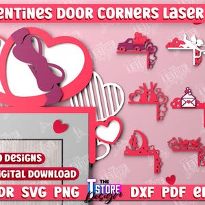 Valentines Day Door Corner Laser Cut Bundle, Valentines Door Trim Corner Decor laser file, Heart Door Hanger design, valentine trim corner