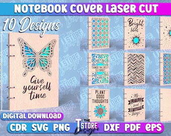 Paquete SVG de cuaderno cortado con láser / Diseño SVG de cuaderno / Archivos de portada de cuaderno cortados con láser / Corte láser escolar