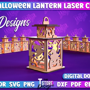 Halloween Lantern Laser Cut Bundle | Halloween Candle Tealight Holder | Spooky Scene Lamp Lasercut | 3D Halloween Lantern Laser Cut Files