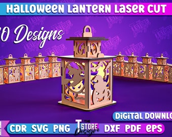 Halloween Lantern Laser Cut Bundle | Halloween Candle Tealight Holder | Spooky Scene Lamp Lasercut | 3D Halloween Lantern Laser Cut Files