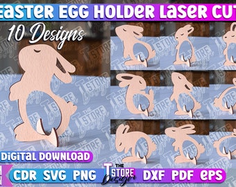 Easter Egg Holder Laser Cut  | Happy Easter SVG Design | Easter Bunny Single Egg Holder Laser Cut Files | Egg Holder Design | Bunny