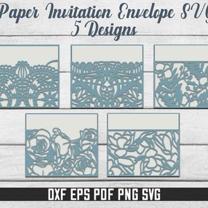 Paquete SVG de sobre de invitación de papel / Paquete SVG de corte de papel de invitación de boda / Diseño de tarjeta de lugar