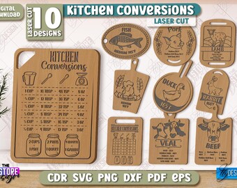 Kitchen conversions lasercut bundle, cutting boards laser cut, charcuterie board svg, kitchen measurement chart svg, wooden home decor