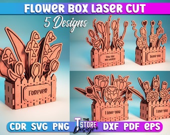 Flower Box Laser Cut SVG Bundle | Flower Bouquet Box SVG Design | Laser Cut Files