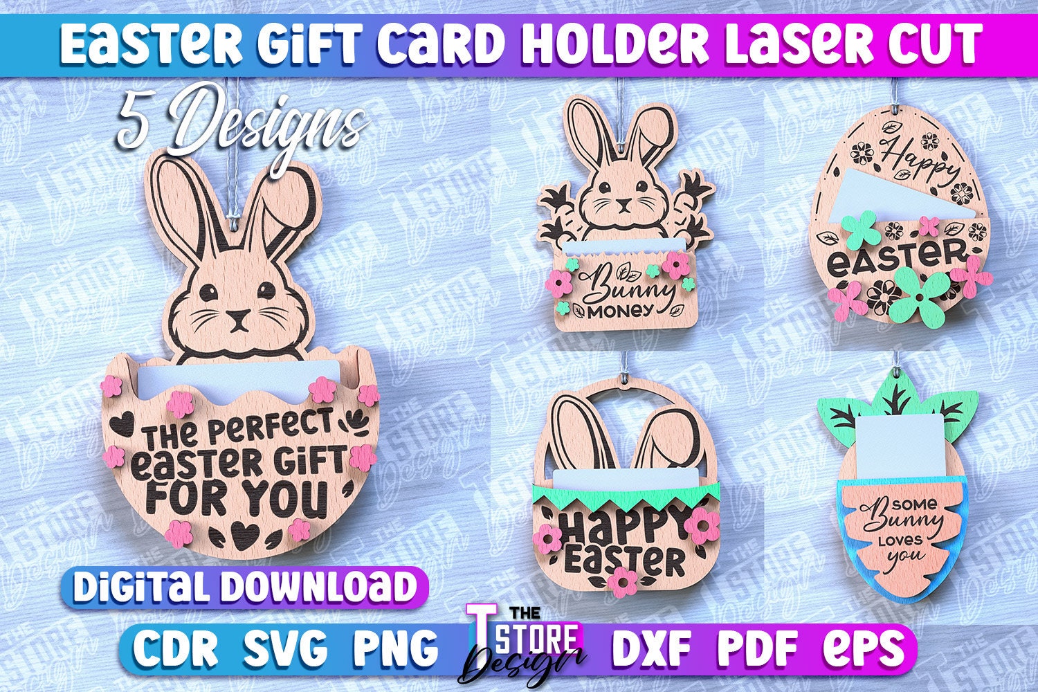 Easter Gift Card Holder Laser Cut SVG Bundle | Easter Bunny Card Holder ...