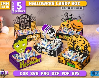 3d Halloween Candy Boxen Laser geschnitten Bundle, Kürbis Geschenkboxen svg, Box Laserschnitt, gruseliger Geschenkkorb, Spukhaus svg