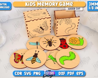 Juego de memoria para niños cortado con láser, corte láser de insectos,  juego de mesa para niños, juego de combinación, juego Montessori, juego de