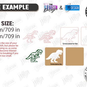 K&ouml;nnte beinhalten: Digitale Designelemente mit Dinosaurier-Illustrationen, darunter ein Tyrannosaurus Rex, in verschiedenen Stilen. Die durchschnittliche Gr&ouml;&szlig;e betr&auml;gt 250 mm. Enth&auml;lt farbige Dateien zum Drucken.