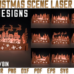 Christmas Scene Laser Cut SVG Bundle | Christmas Laser SVG Design | CNC Files