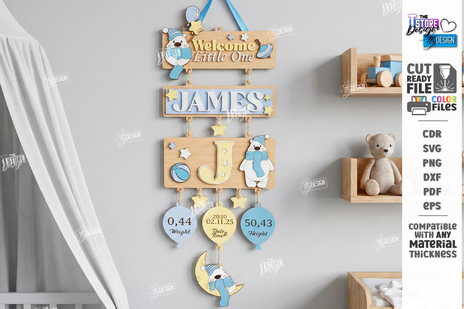 Newborn Baby Stats Sign Laser Cut Bundle, Layered Birth Announcement ...