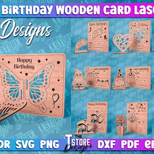 Happy Birthday Wooden Card Laser Cut SVG Bundle  | Birthday Laser Cut SVG Design | CNC Files