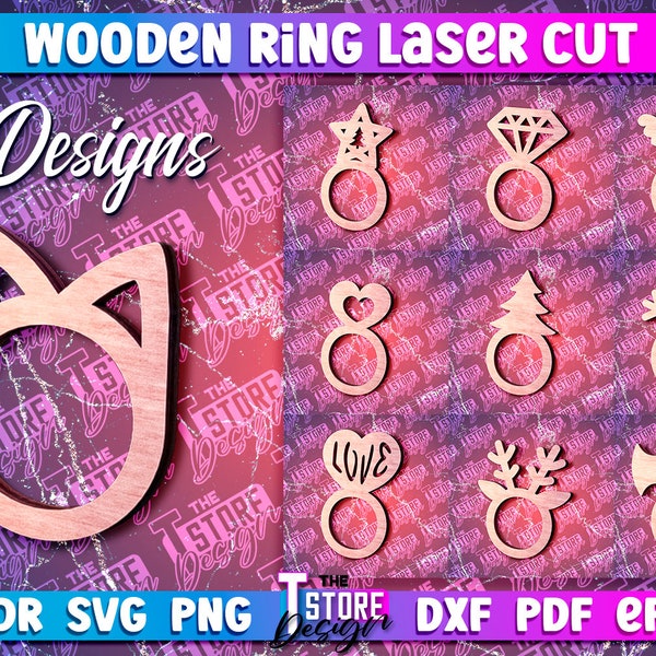 Wooden Finger  Ring Laser Cut SVG Bundle | Wooden Heart Finger Ring SVG Design | CNC Files