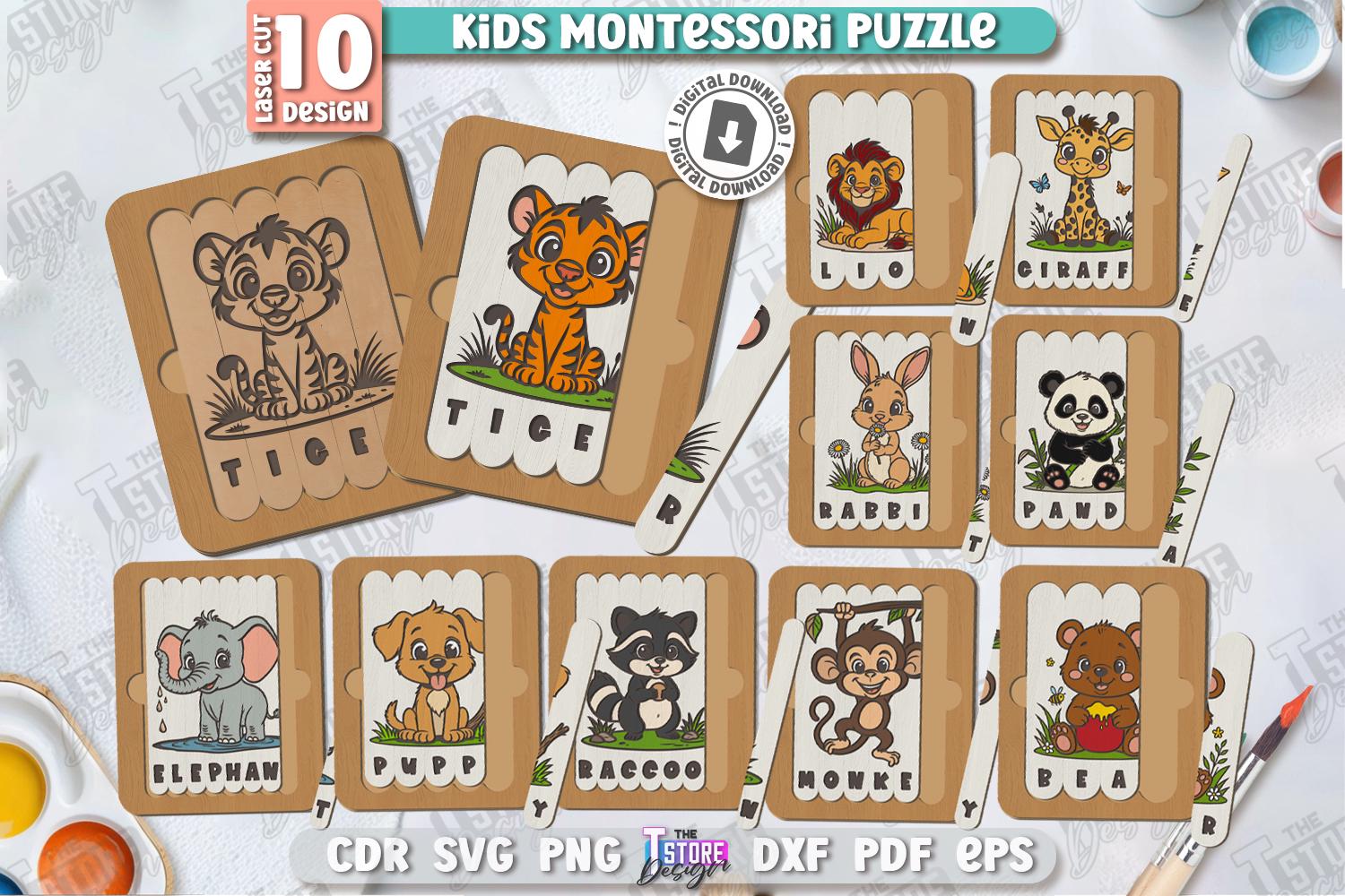 Wooden Kids Montessori Puzzles Laser Cut Bundle, 3D Animal Puzzle Set ...