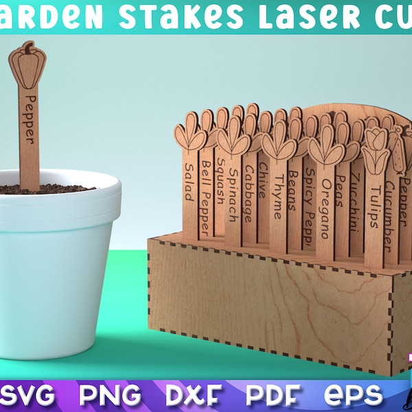 Bundle SVG de piquets de jardin | Plantes Enjeux SVG Design | Fichiers découpés au laser | Fichiers CNC v.2