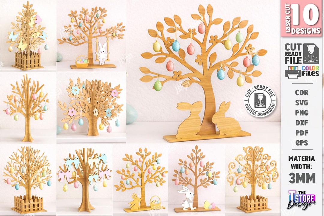 3D Easter Trees Laser Cut Bundle, Easter Egg Tree Laser Cut, Tree Shelf ...